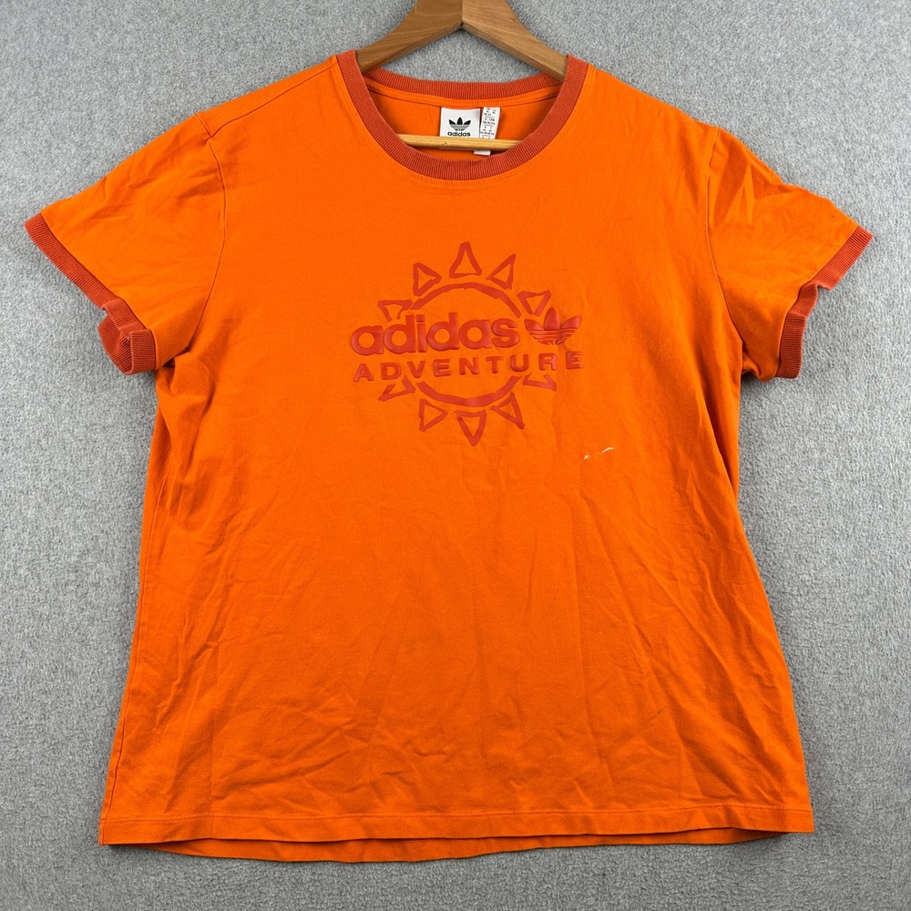 Adidas T-Shirt Womens XL Adventure Orange Sun Logo Graphic HF4778